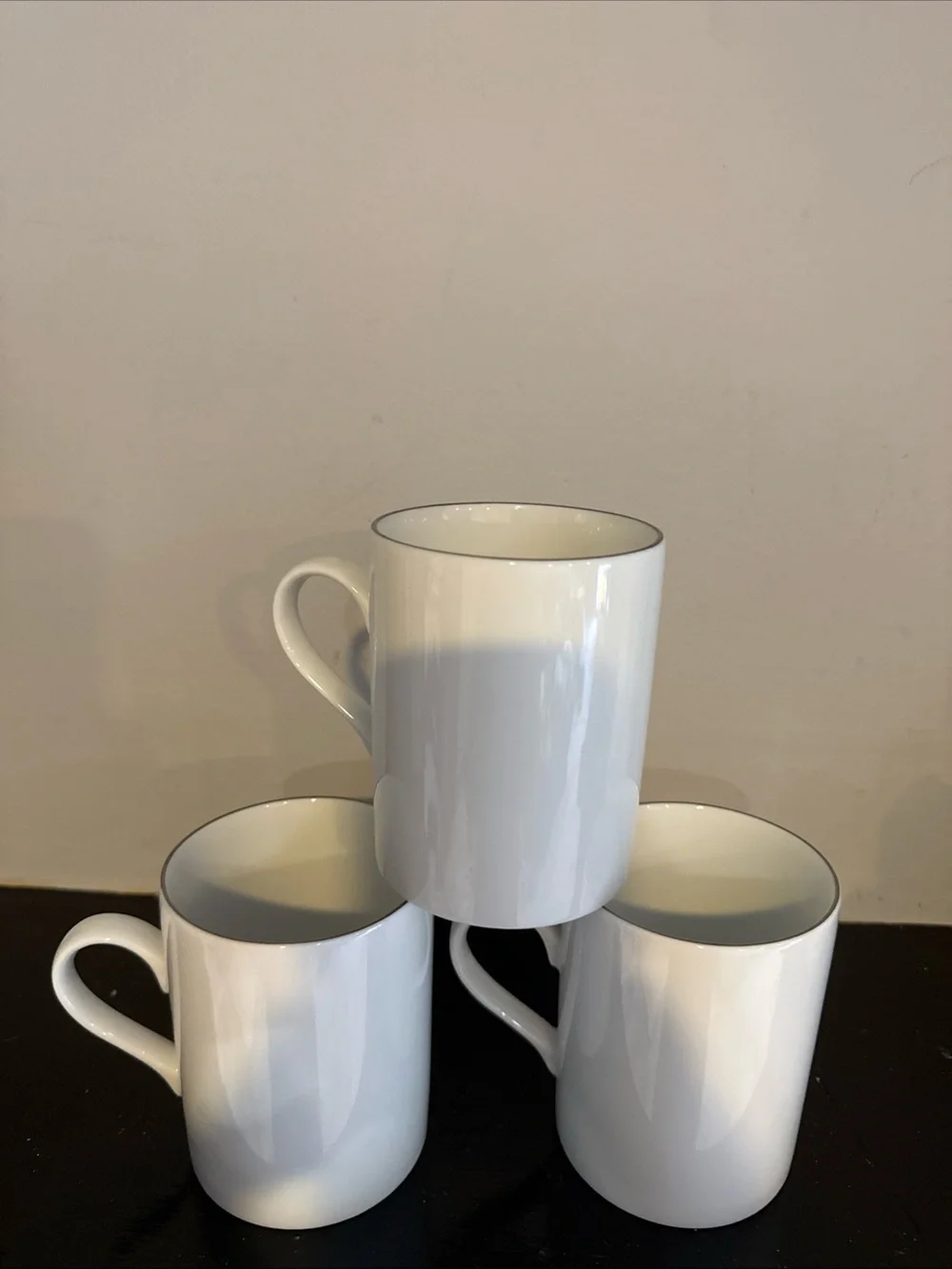 Pottery Barn White Mug Set with Yellow Reindeer Designs (Comet, Blitzen, Cupid)